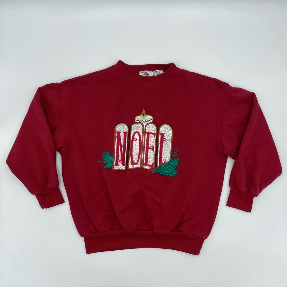 Vintage Christmas Sweatshirt Ugly Xmas Sweater Red Noel Candle Holiday Small